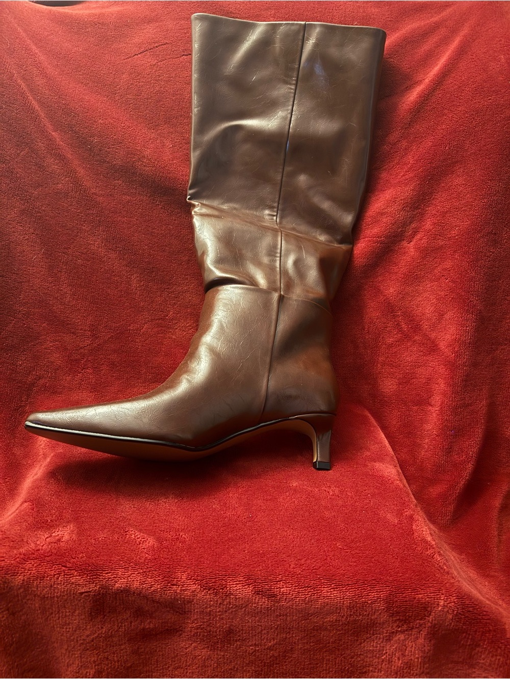 Source Unknown Brown Pointed-Toe Mid-Knee Heeled Boot
